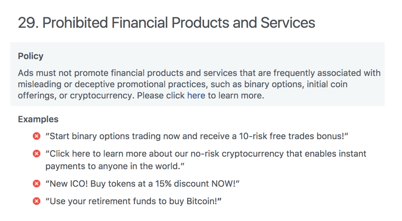 Facebook Bans Cryptocurrency Adverts