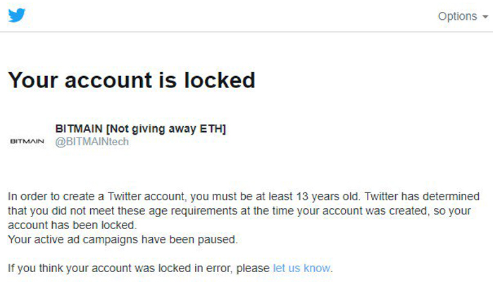 Censorship, Bans, and ETH Scams: Twitter Suspends Bitmain's Official Account Censorship, Bans, and ETH Scams: Twitter Suspends Bitmain's Official Account