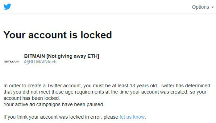 Censorship, Bans, and ETH Scams: Twitter Suspends Bitmain's Official Account