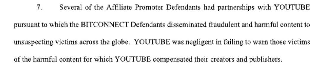 Youtube Dragged Into Bitconnect Class Action Lawsuit for Failure to Protect Victims
