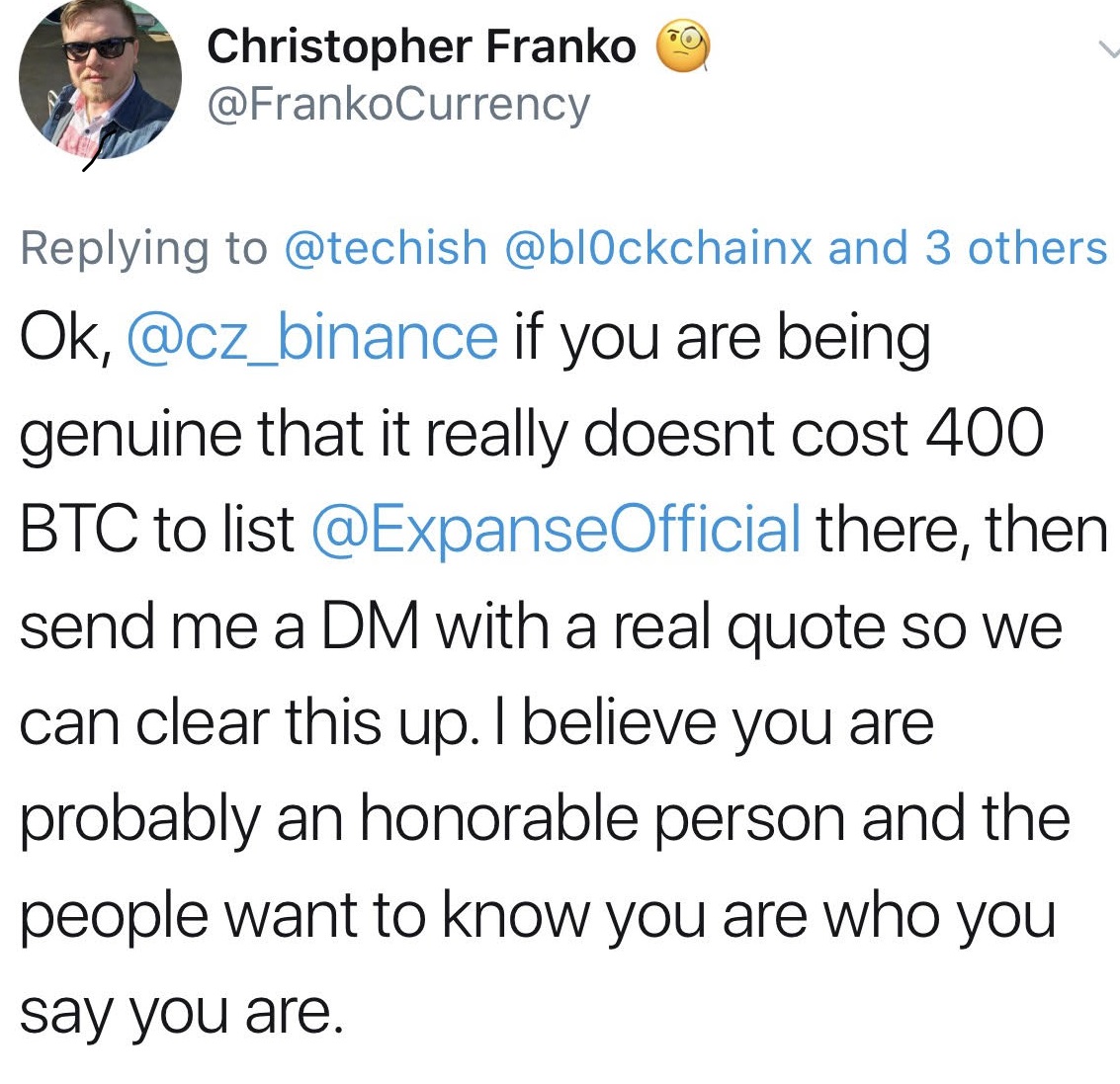 Cryptowhispers: Binance Token Listing Quote 400 Bitcoin, $2,517,996