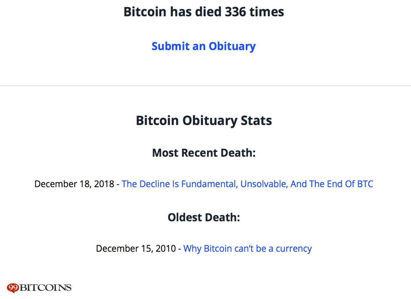 Bitcoin Obituaries Records 90 'Deaths' in 2018 