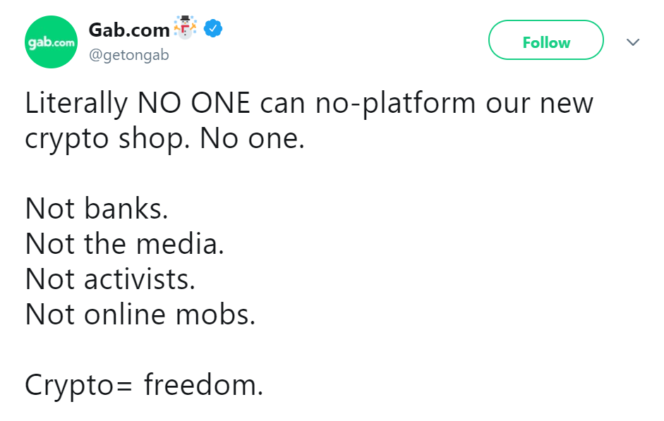 Free Speech Social Network Gab Starts Accepting BTC