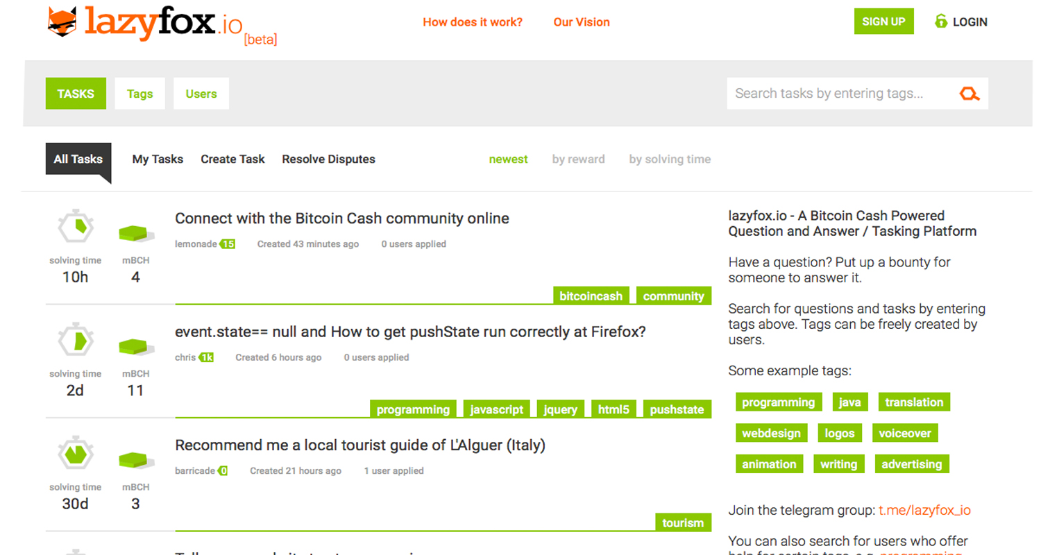 New Tasking Platform Lazyfox.io Rewards Users With Bitcoin Cash