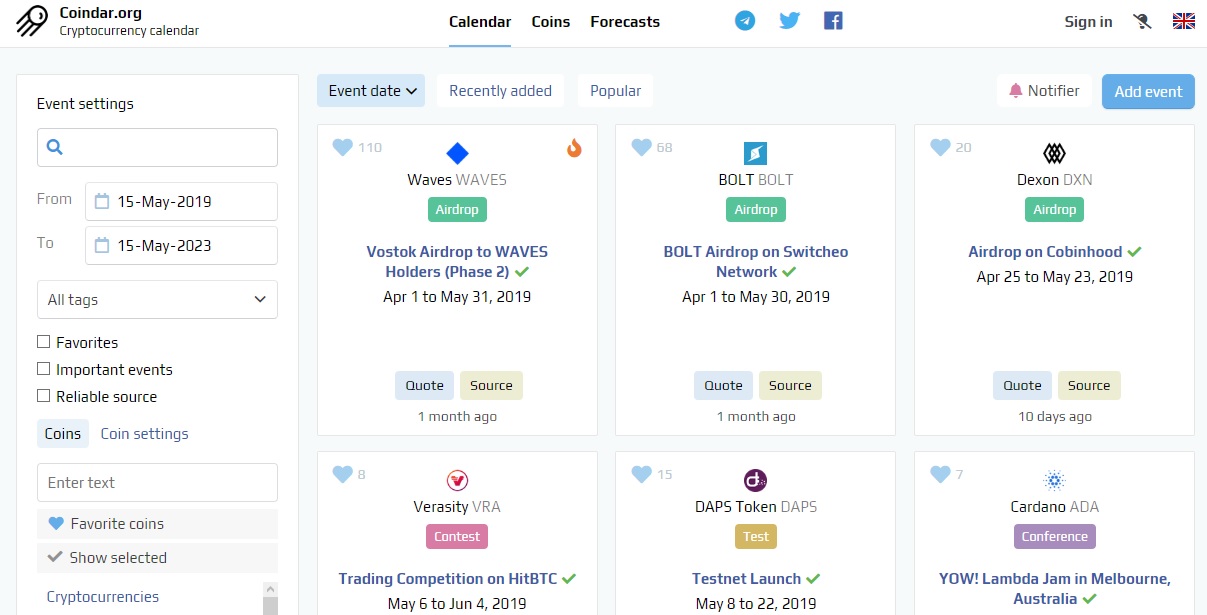 Keep Track of Important Crypto Events With Coindar