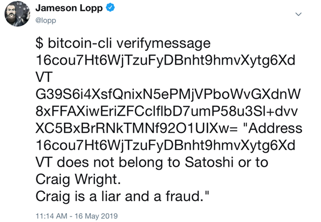 'Craig Is a Liar' – Early Adopter Proves Ownership of Bitcoin Address Claimed by Craig Wright 'Craig Is a Liar' – Early Adopter Proves Ownership of Bitcoin Address Claimed by Craig Wright