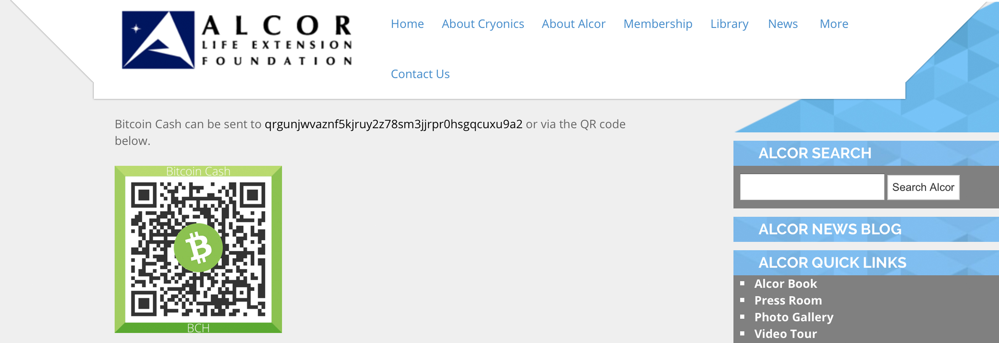 Alcor Life Extension Foundation Now Accepts Bitcoin Cash Donations