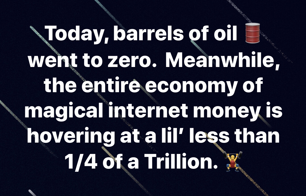 After Pundits Predicted Bitcoin's Death for 11 Years, Barrels of Crude Oil Trade Below Zero