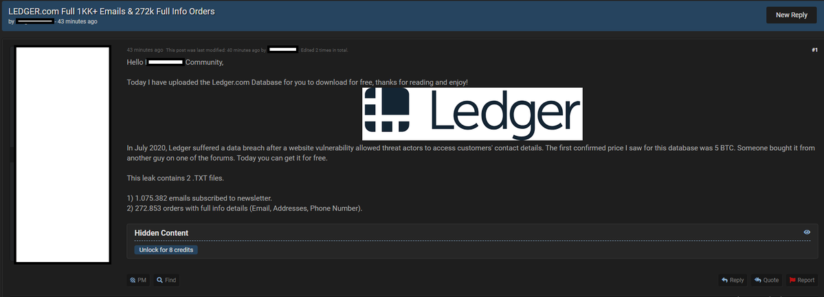 Ledger Wallet Data Leak Dumped on Raidforums for Free, Company Regrets the Situation