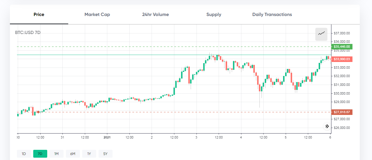 Bitcoin Sets New All Time High Spiking Over $35,000