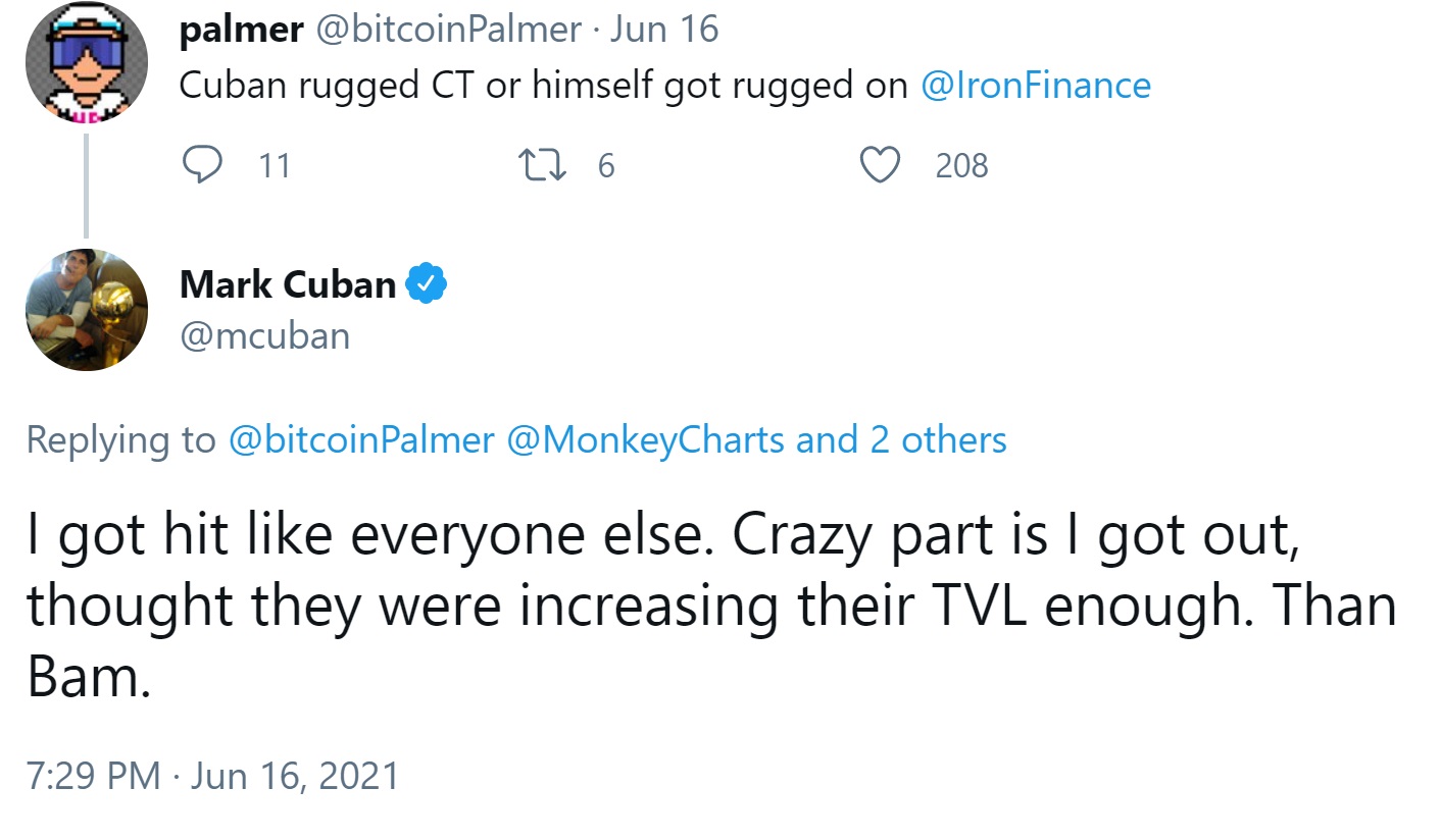 Mark Cuban Hit by Iron Finance Token Crash, Calls for Defi Regulation