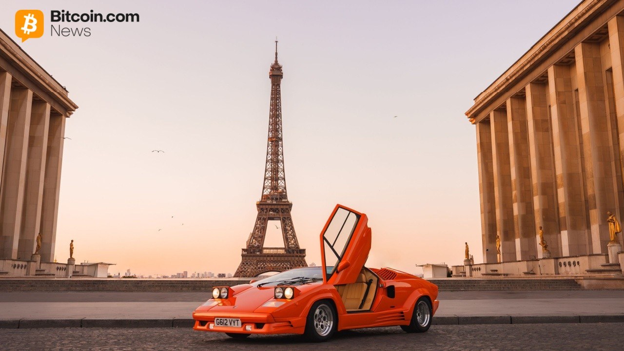 Paris, France. Lamborghini at the Eiffel Tower