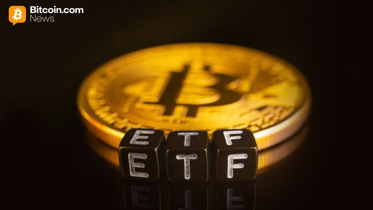 ETF written on dice with bitcoin in the background
