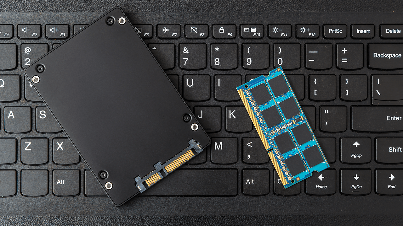 Hard drive on a keyboard.