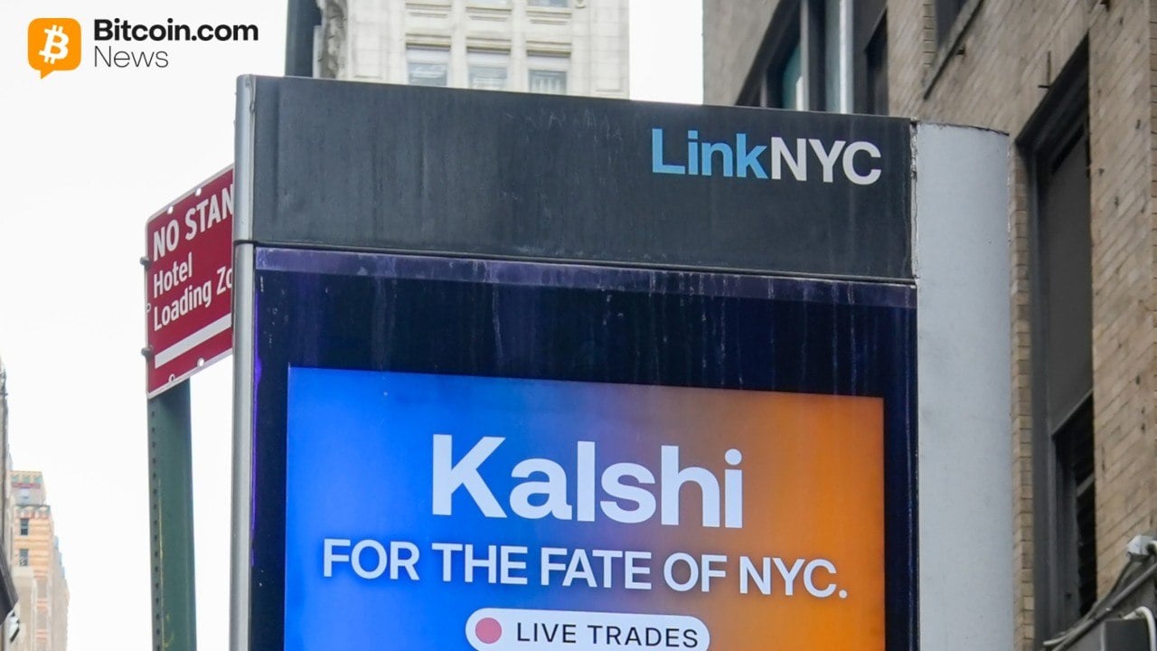Kalshi banner at a bus stop