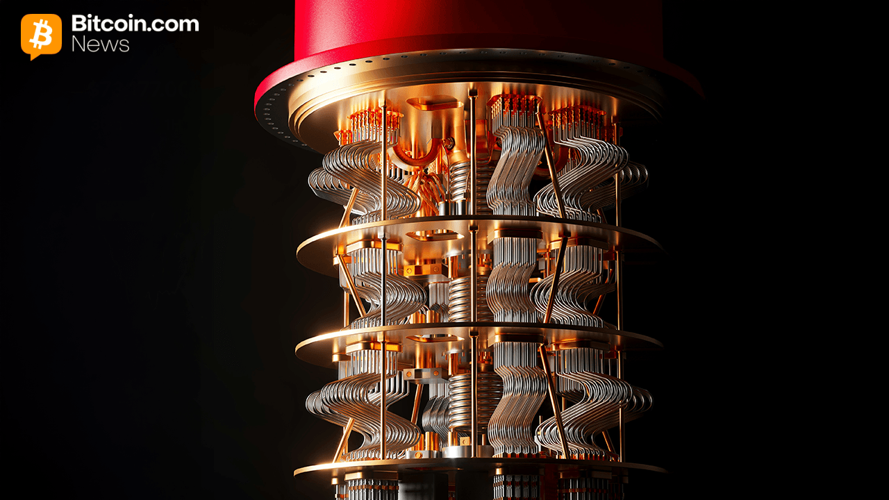 Image of a quantum computer on black backdrop.