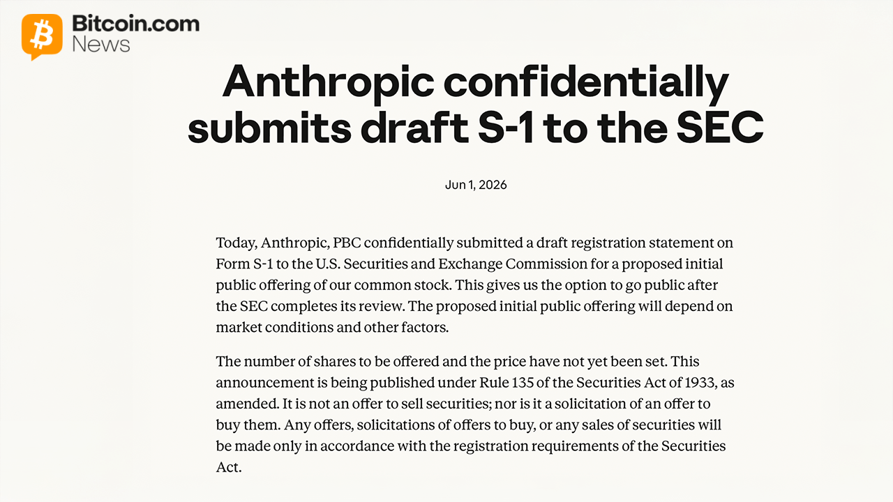 Anthropic confidential IPO press release on June 1.