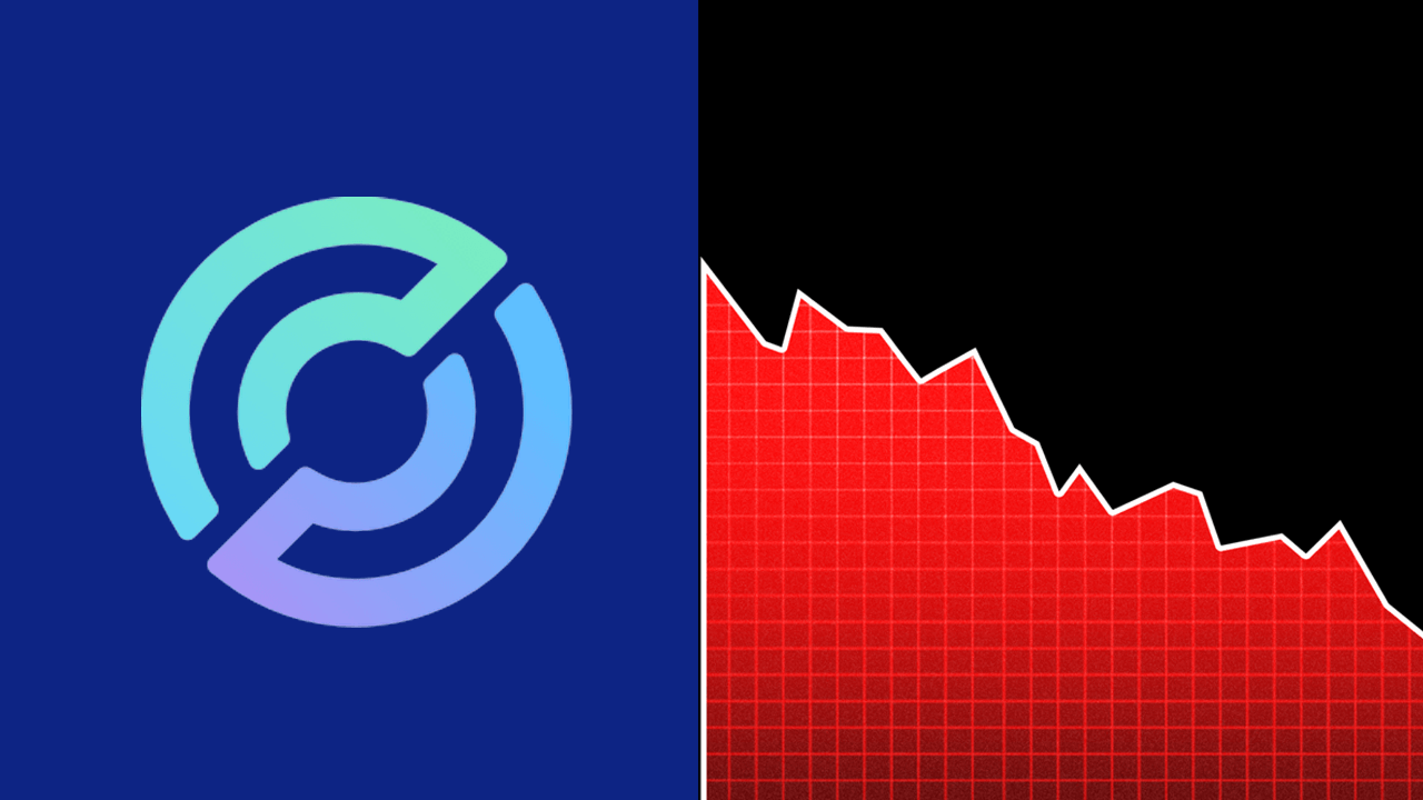 Circle logo and down chart.