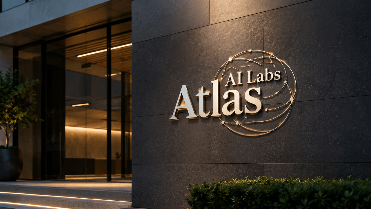 Atlas logo inscribed in front of building