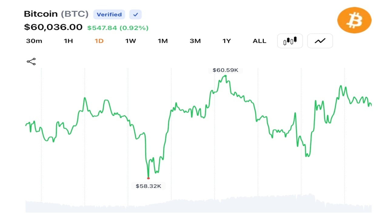 Chart showing Bitcoin prioce action