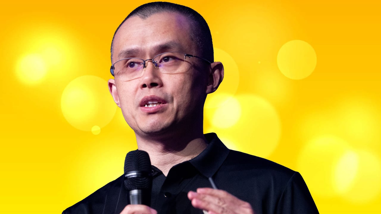 Image of Binance founded CZ against a yellow backdrop