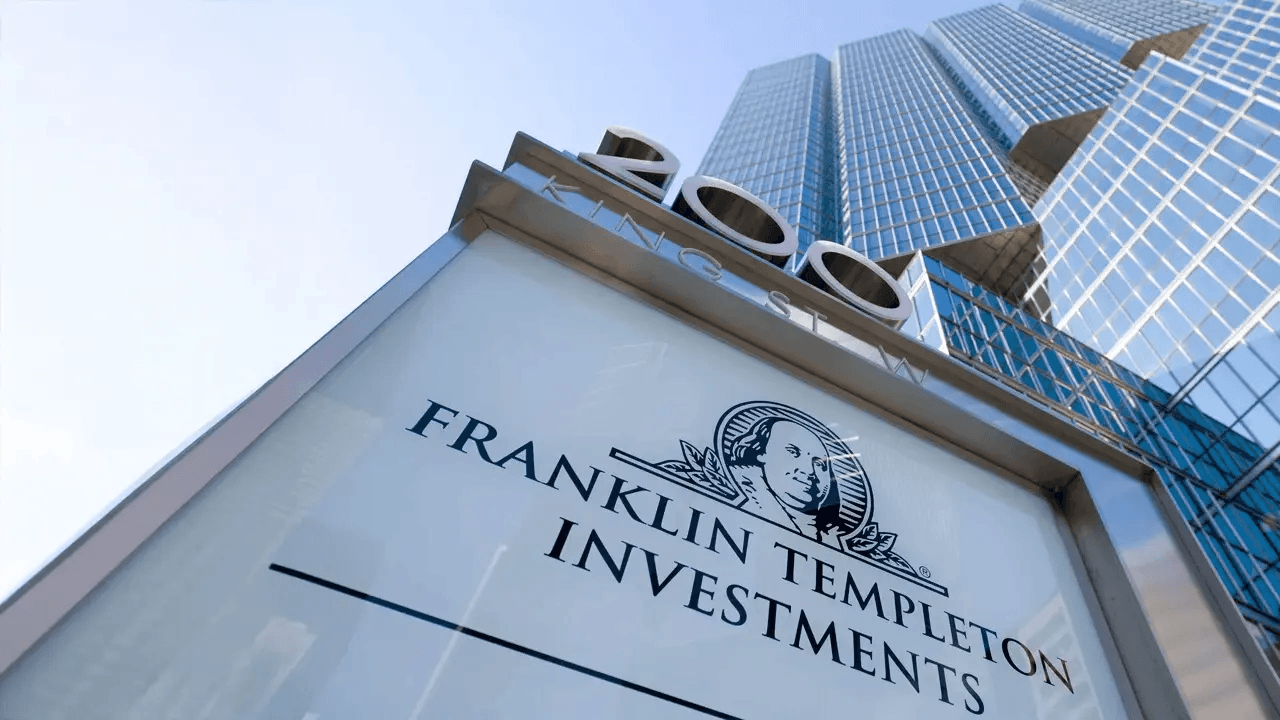 Franklin Templeton building; close-up of sign on the street.