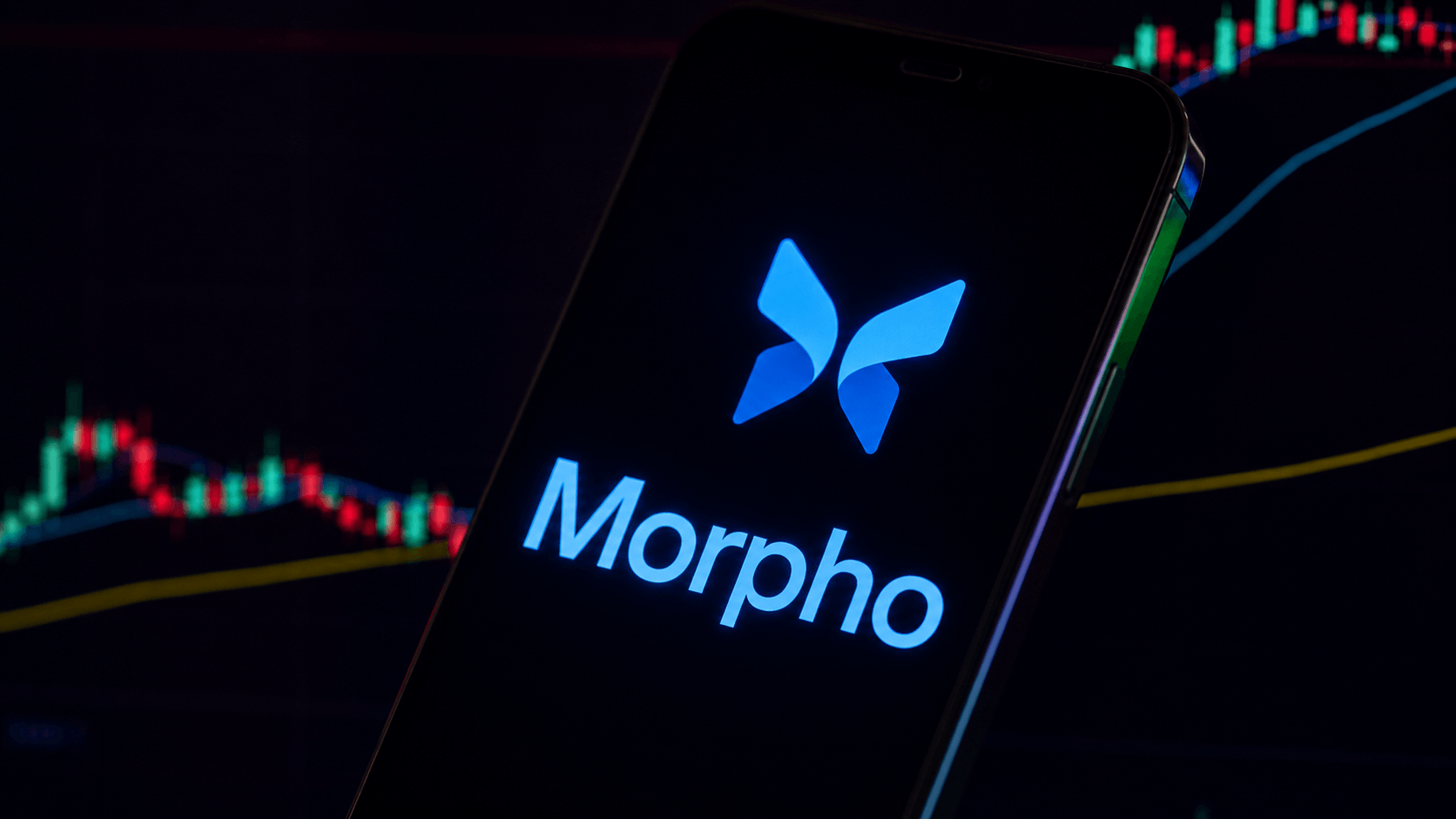 Morpho logo on mobile phone with chart in background