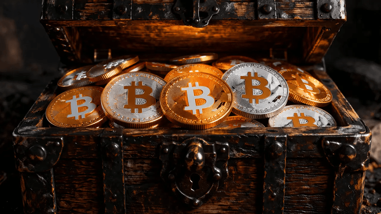 A treasure chest of bitcoins.