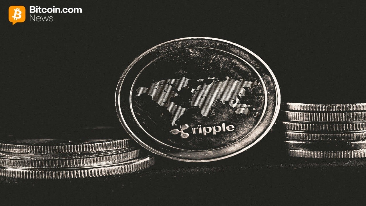 Image showing coins against a black backdrop with Ripple logo.