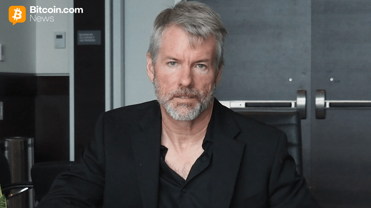 Strategy boss Michael Saylor being interviewed.