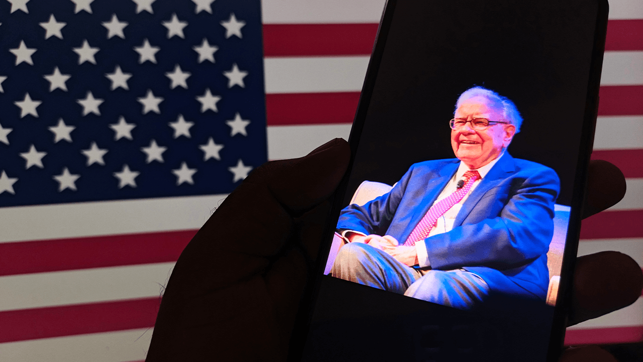 Warren Buffett on a smartphone.