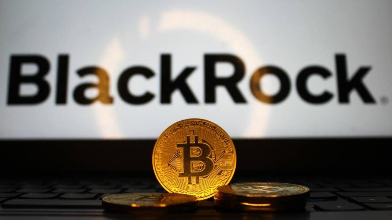Bitcoin with Blackrock text in background