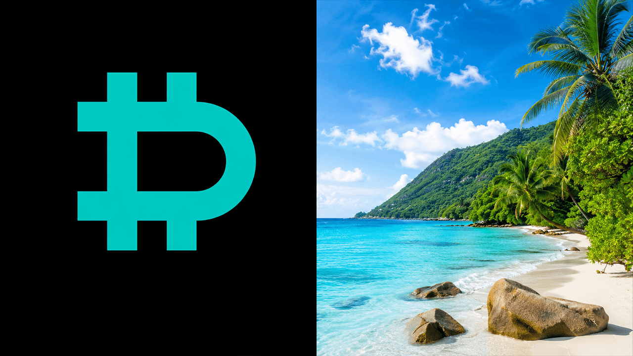 Deribit logo and island image.