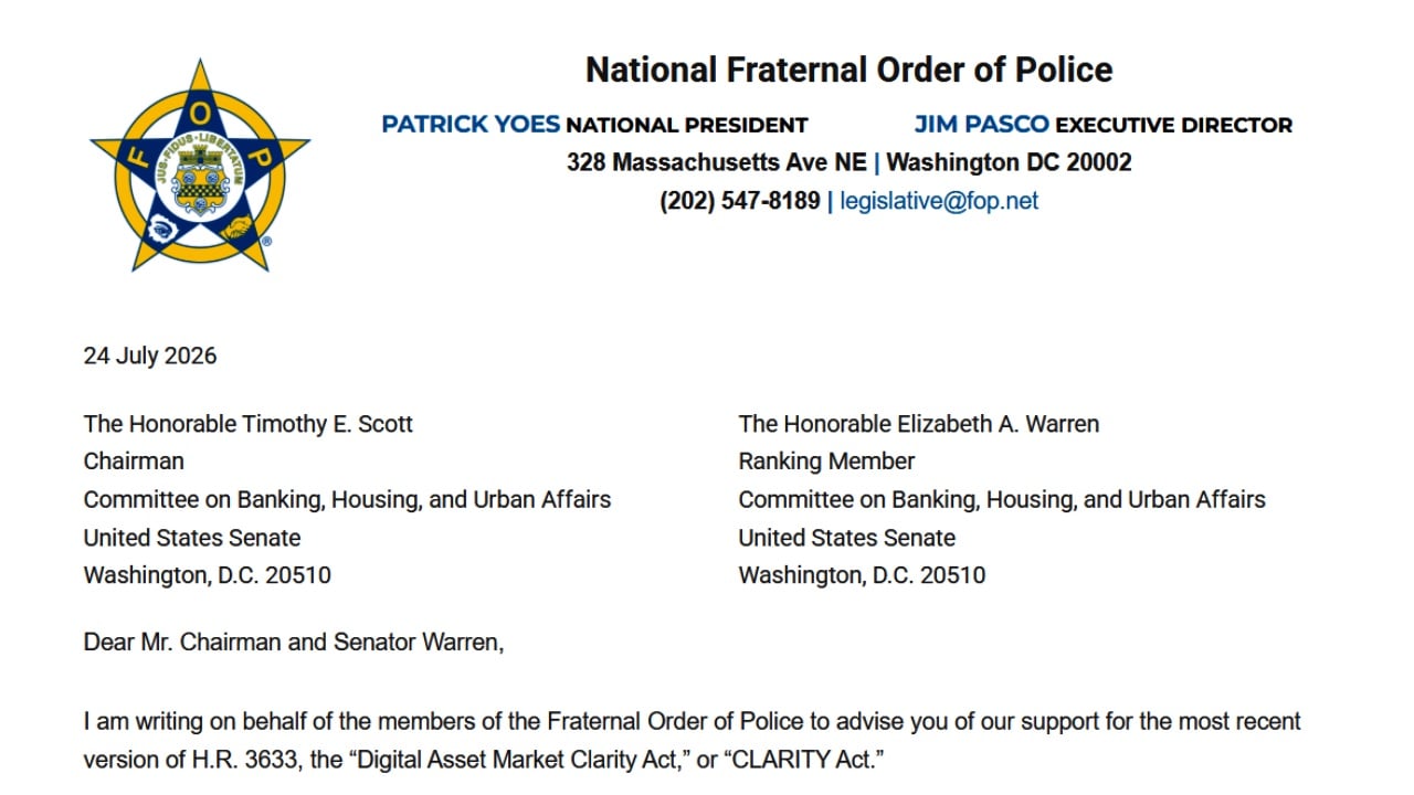 382,000-Member Police Group Supports Revised Crypto CLARITY Act