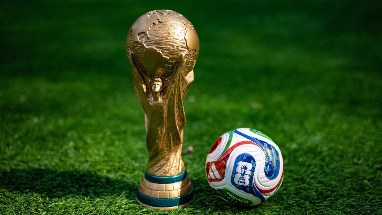 A photo of the 2026 FIFA World Cup ball and trophy
