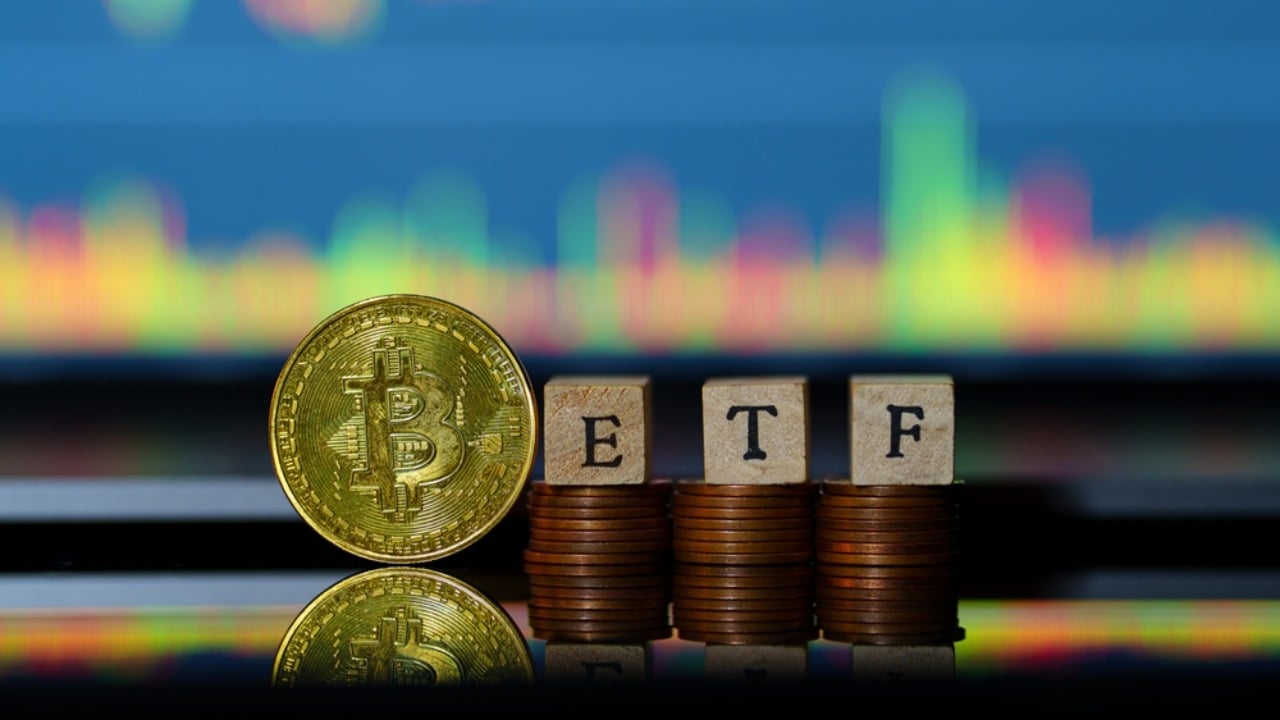 Bitcoin with ETF text on coins