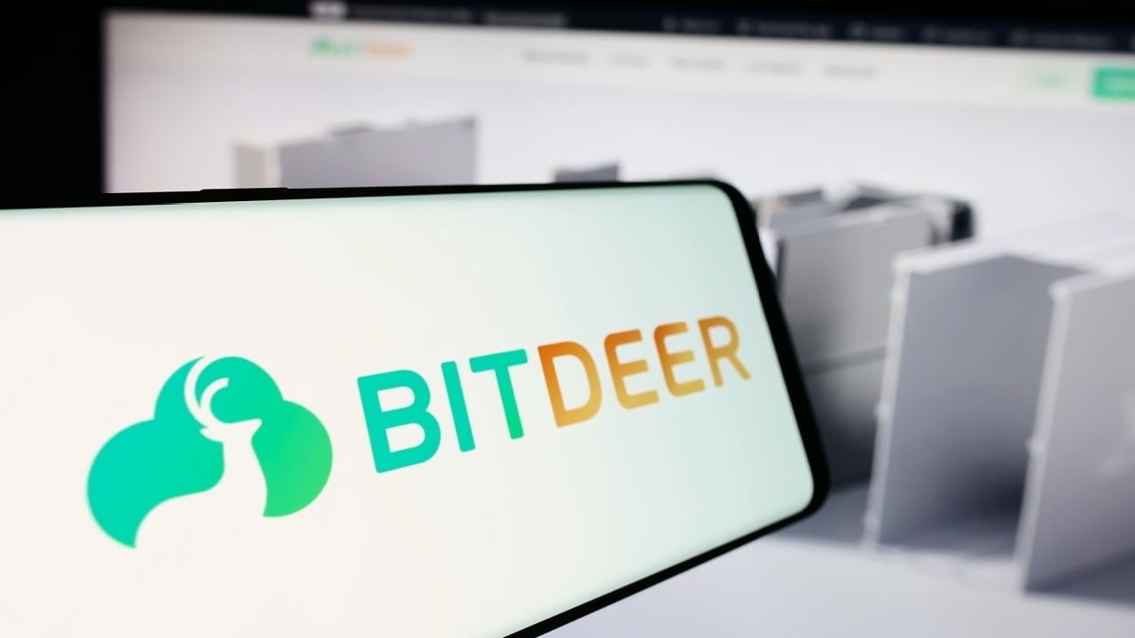 Bitdeer logo on mobile phone