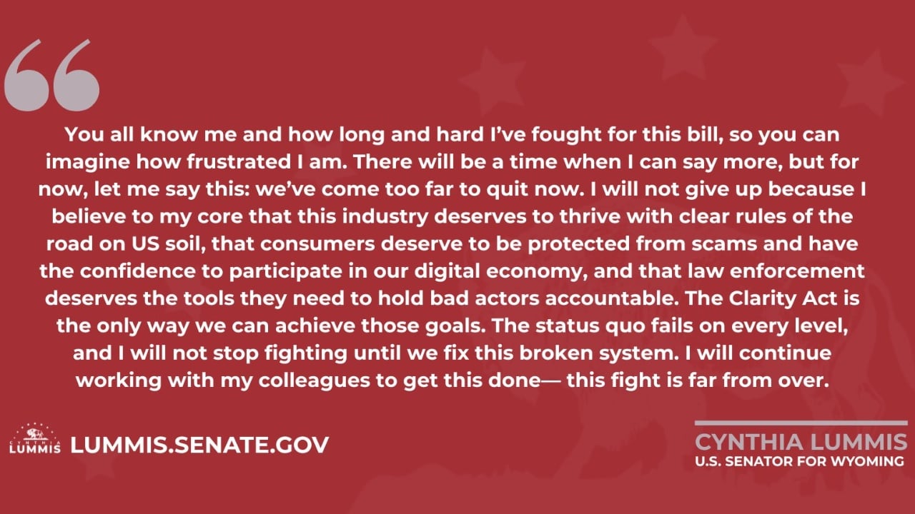 Senator Lummis statement on Clarity Act