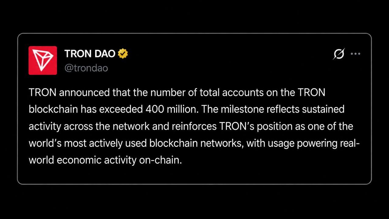 Tron 400 million accounts acknowledgement.
