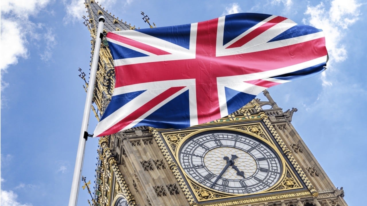 UK Flag beside Parliament building